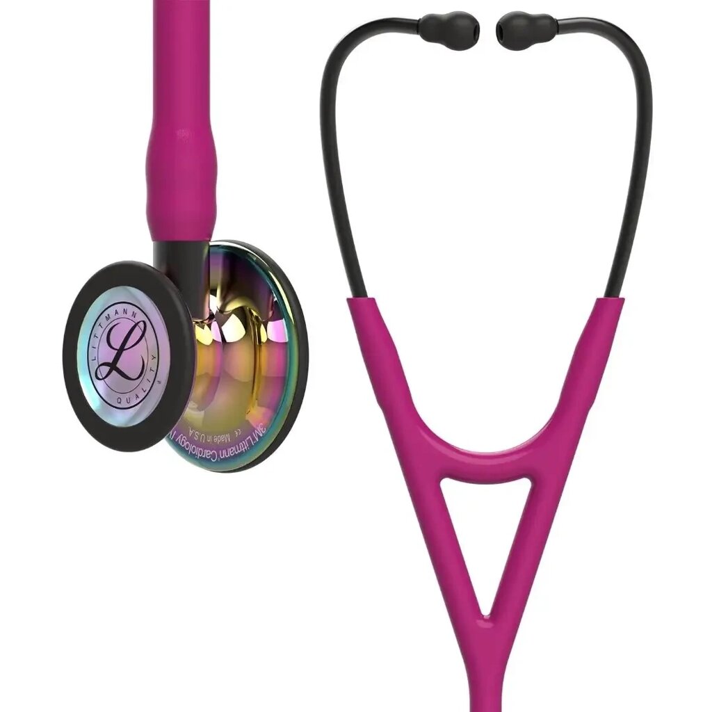 Стетоскоп серії Littmann Cardiology IV малиновий із дзеркальною головкою кольору веселки, ніжка та наголів`я димчатого від компанії Medzenet - фото 1