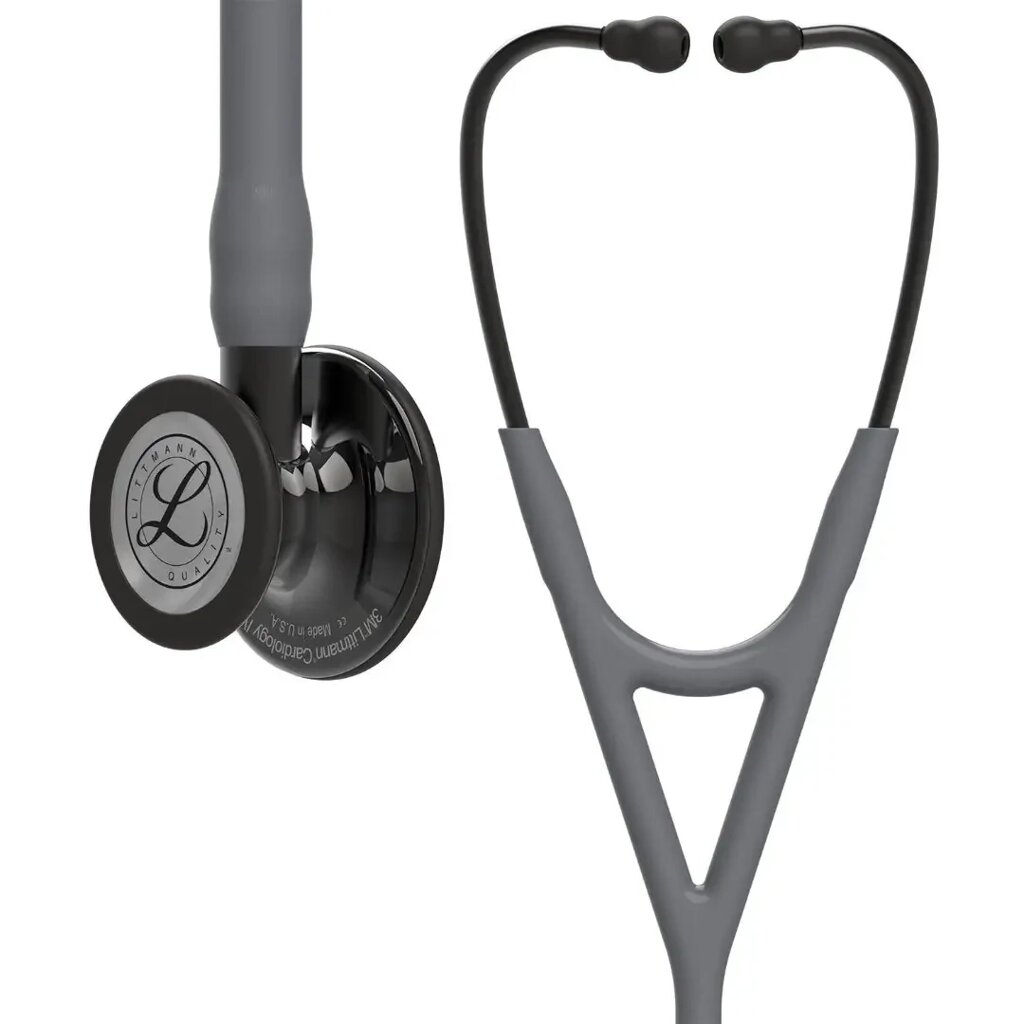 Стетоскоп серії Littmann Cardiology IV сірий із дзеркальною димчатою головкою на ніжці димчатого кольору, наголів`я від компанії Medzenet - фото 1