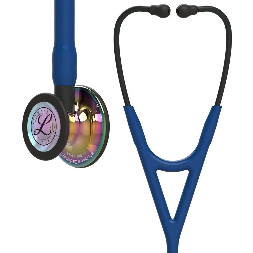 Стетоскоп серії Littmann Cardiology IV темно-синій із дзеркальною головкою кольору веселки на чорній ніжці, чорне від компанії Medzenet - фото 1