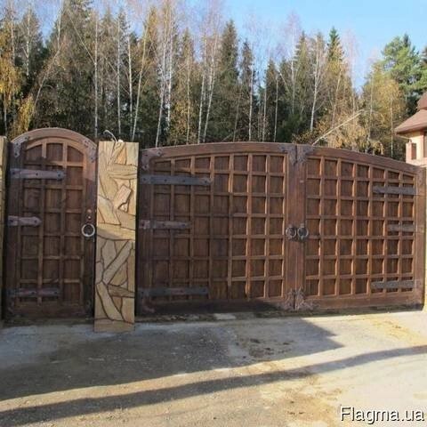 Дерев'яні розсувні ворота і хвіртка Під замовлення від компанії Столярна майстерня Гюмрі - фото 1