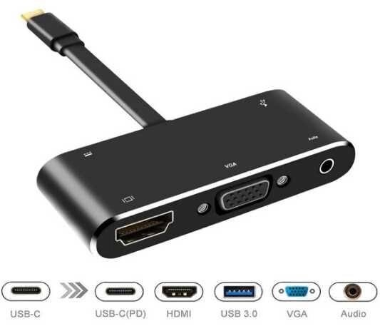 5в1 Адаптер-хаб 4K USB Type-C USB 3.1-&gt, HDMI+USB 3.0 +VGA +3.5 мм джек від компанії Premium - фото 1