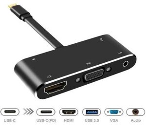 5В1 адаптер-хаб 4K USB type-C USB 3.1-gt, HDMI+USB 3.0 +VGA +3.5 мм джек