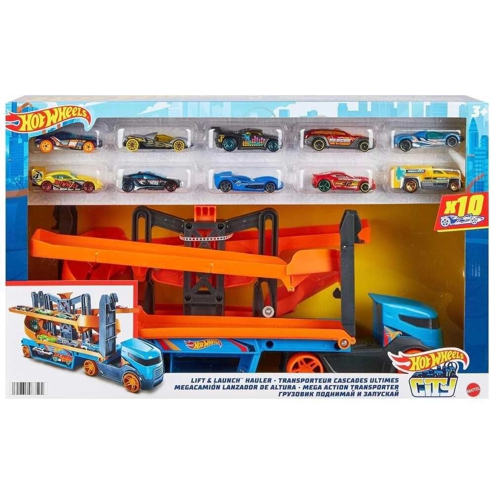 Автовоз-спуск Hot Wheels з 10 машинками Hot Wheels Lift and Launch від компанії Premium - фото 1