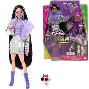 Барбі Екстра брюнетка в сріблястому костюмі Barbie Extra 15 HHN07