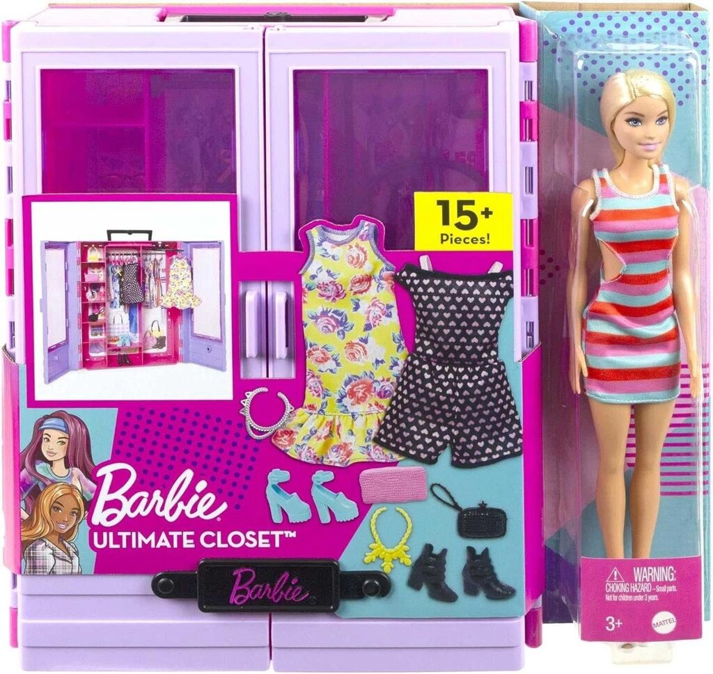 Barbie Fashionistas Doll Ultimate Closet Шафа з одягом і лялькою Барбі від компанії Premium - фото 1