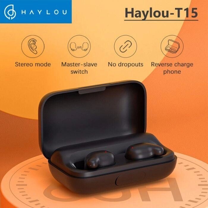 Бездротові bluetooth навушники Xiaomi Haylou T15. Кейс 2200 mAh. від компанії Premium - фото 1