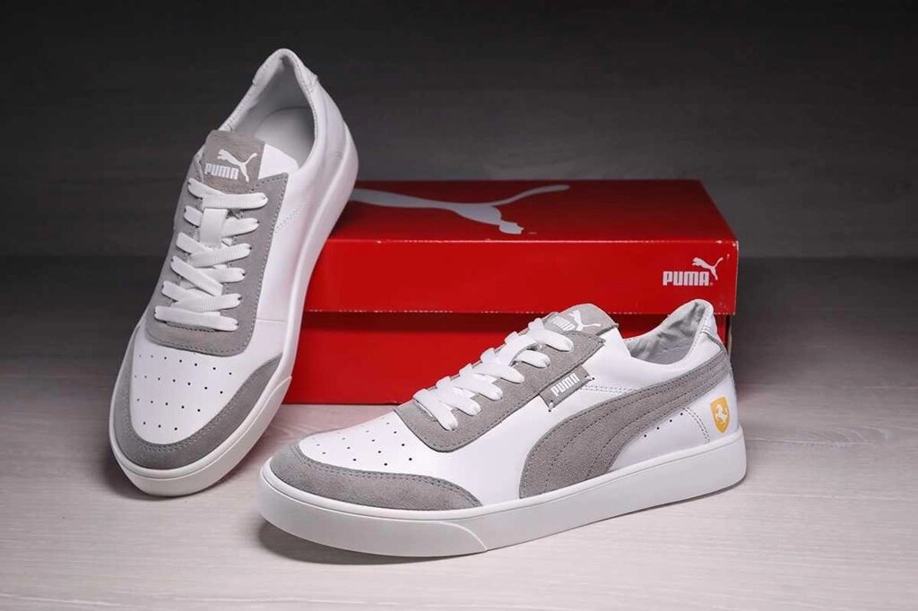 Чоловічі шкіряні кеди, шкіряні кеді puma smash white/gray від компанії Premium - фото 1