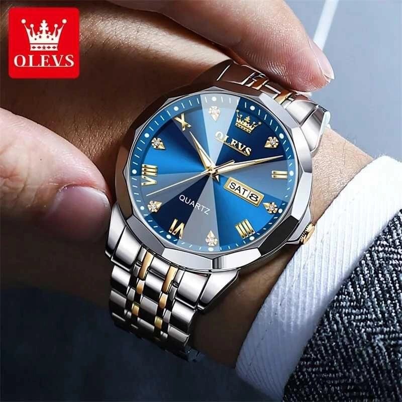 Чоловічий годинник OLEVS Rhombus Quartz Men's Watch календар дата від компанії Premium - фото 1