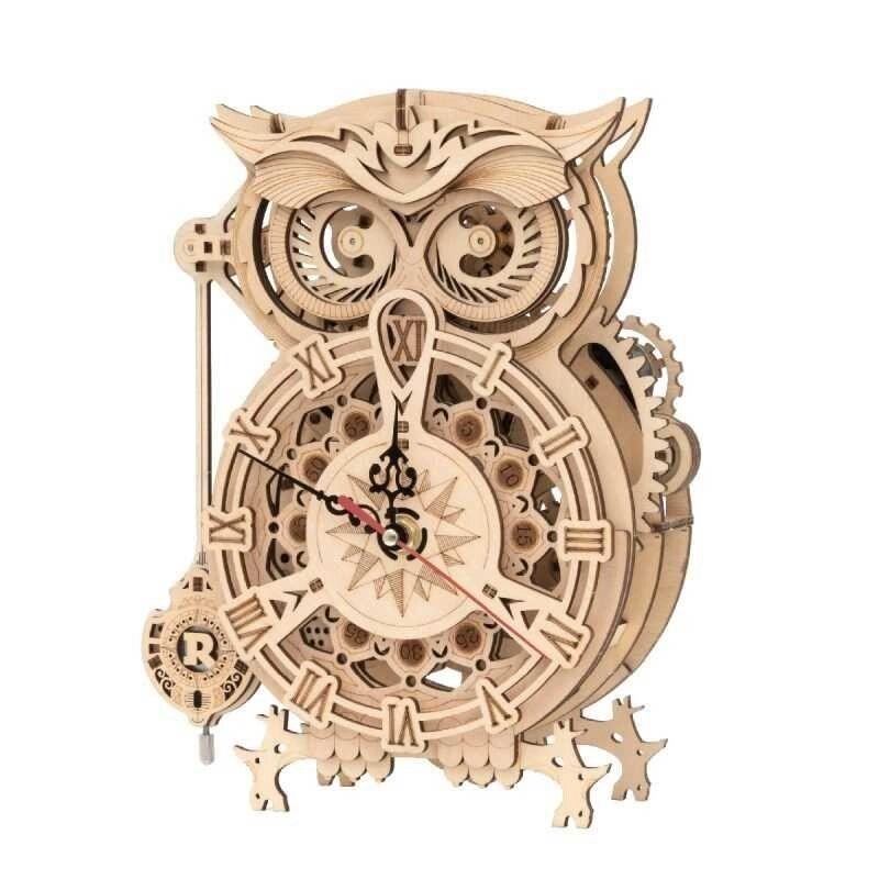 Дерев'яний 3D конструктор настінний годинник Сова з маятником Owl Clock від компанії Premium - фото 1