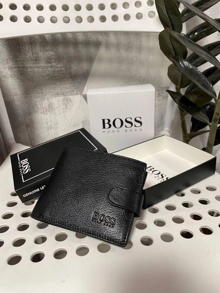 Гаманець чоловічий шкіряний чорний Boss від компанії Premium - фото 1