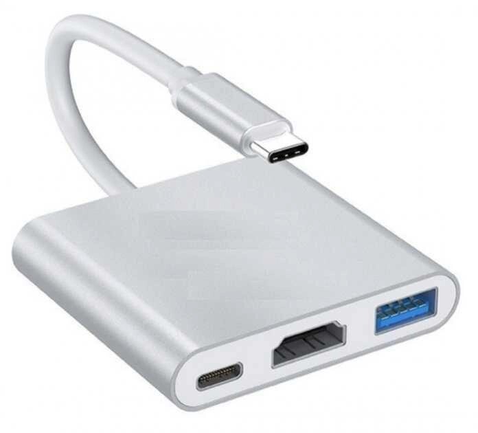 Hub адаптер Battony Type-C to USB3.0/HDMI/Type-C PD Silver від компанії Premium - фото 1