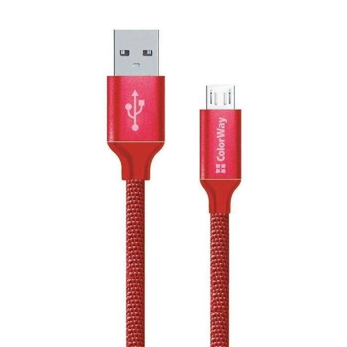 Кабель ColorWay USBMicroUSB, 2.4А, 2м Red від компанії Premium - фото 1