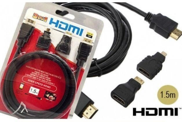 Кабель Hdmi 1.5 м (3 в 1) +2 шт. перехідника в комплекті micro/mini hdmi від компанії Premium - фото 1