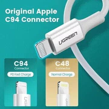 Кабель MFi Lightning/USB-C UGREEN iPhone 13/12/11/X/Xr/8 iPad оригінал від компанії Premium - фото 1