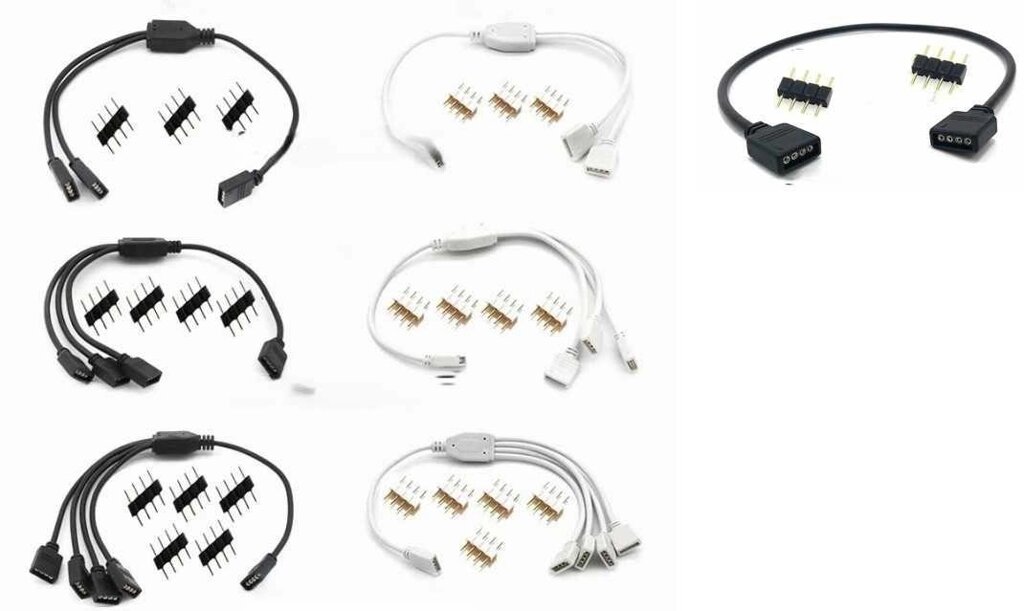 Кабель Сплиттер 12V 4PIN RGB LED Strip Connector 1 -&gt, 1/2/3/4/5/6/8 від компанії Premium - фото 1