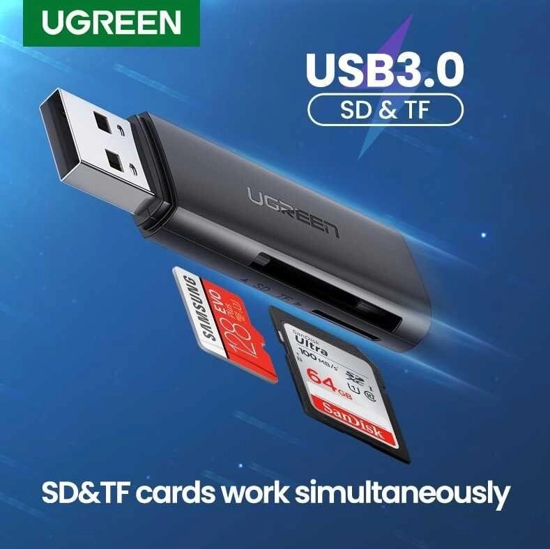 Кардридер USB 3.0 TF/SD Ugreen 60722 з підтримкою карт до 1ТБ (Чорний) від компанії Premium - фото 1