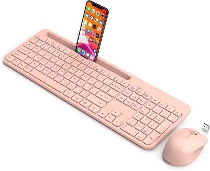 Клавіатура бездротова WisFox 2.4G USB Wireless Ergonomic Pink від компанії Premium - фото 1