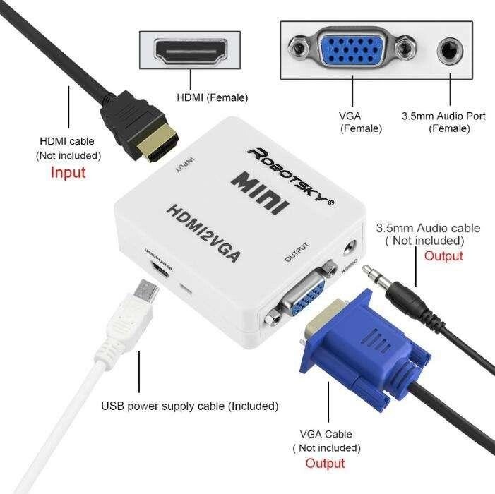 Конвертер перехідник HDMI-&gt, VGA USB-живлення +звук HDMI2VGA T2 т2 ps3 ps4 від компанії Premium - фото 1