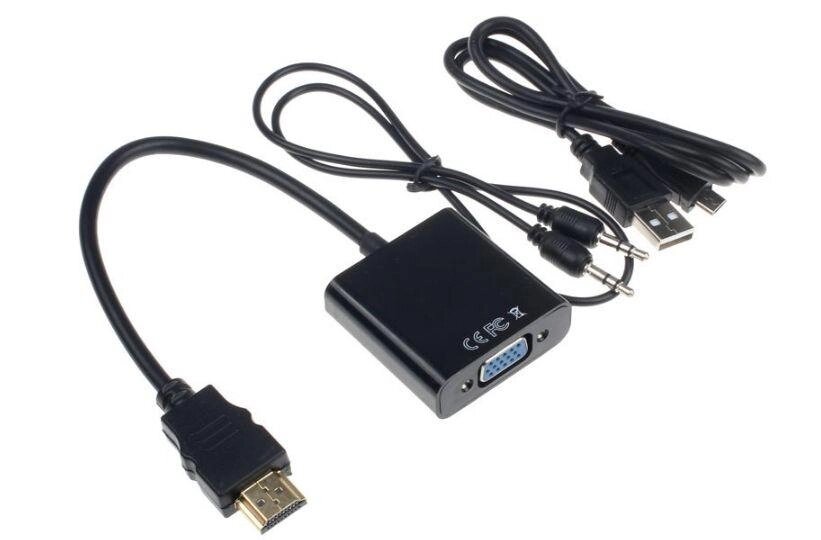 Конвертер перехідник HDMI-&gt, VGA USB-живлення +звук + кабель HDMI2VGA T2 т2 від компанії Premium - фото 1