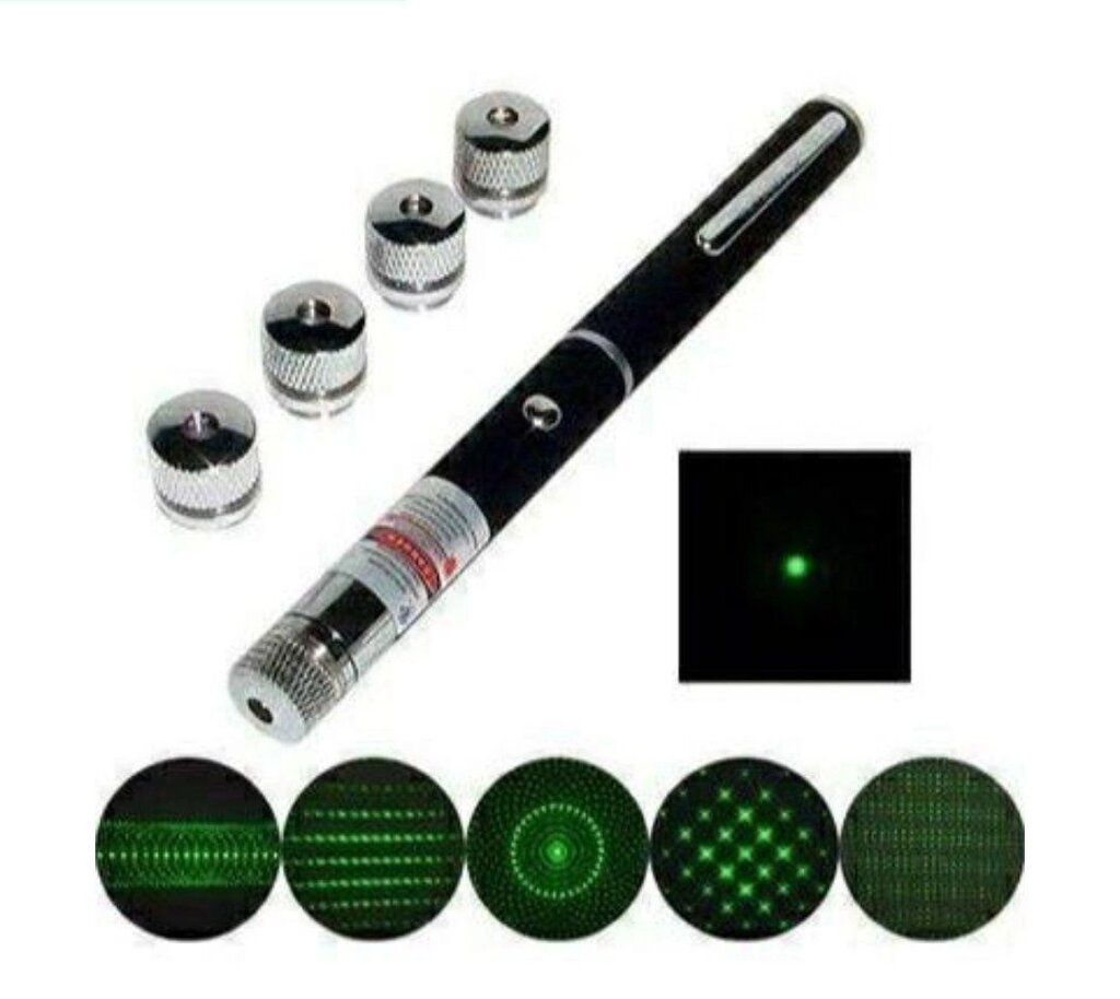 Лазерна указка Green Laser Pointer 302 (5 насадок) від компанії Premium - фото 1