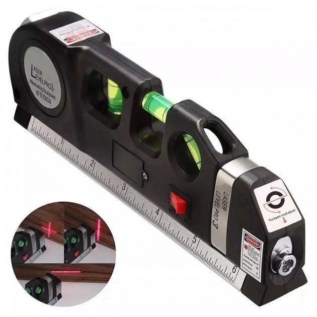 Лазерний рівень із вбудованою рулеткою Laser Level Pro 3 Чорний від компанії Premium - фото 1