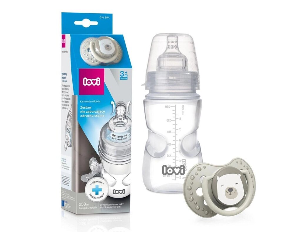 Lovi Set Bottle та Pacifier Buddy Bear 250ml від компанії Premium - фото 1