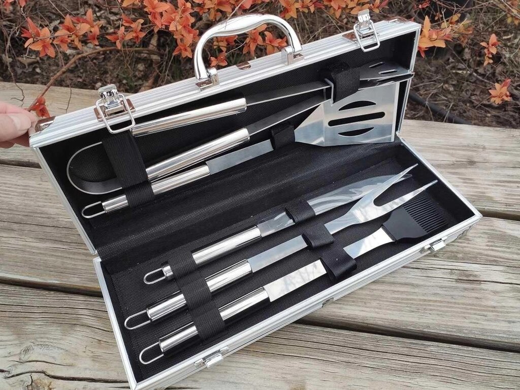 Набір для мангала 37х13х7 см BBQ Tools Set AL-5 8996 від компанії Premium - фото 1