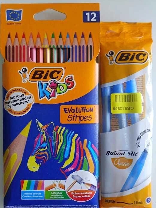 Набір олівців BIC Evolution Stripers 12 кв.+3 ручки BIC Round stick від компанії Premium - фото 1