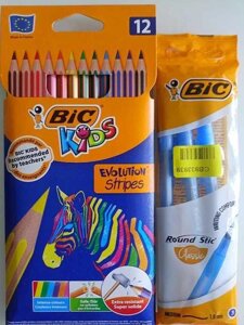 Набір олівців BIC Evolution Stripers 12 кв. 3 ручки BIC Round stick