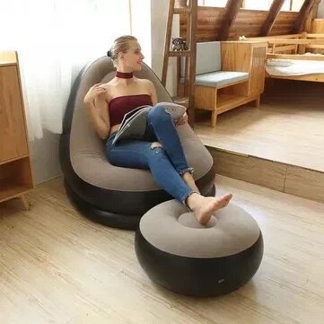 Надувний диван з пуфом Air Sofa Надувне велюрове крісло з пуфом від компанії Premium - фото 1