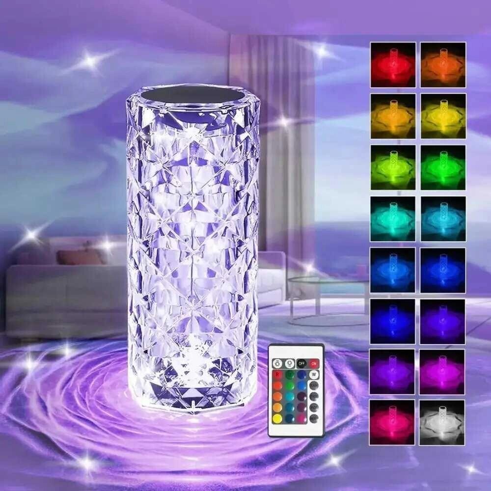 Настільна світлодіодна сенсорна лампа-нічник RGB Crystal Rose 19,5 см від компанії Premium - фото 1