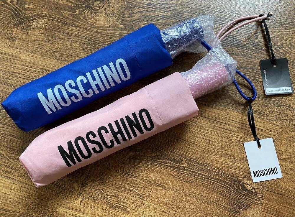 Оригінал Брендова парасолька Moschino синій рожевий автомат від компанії Premium - фото 1