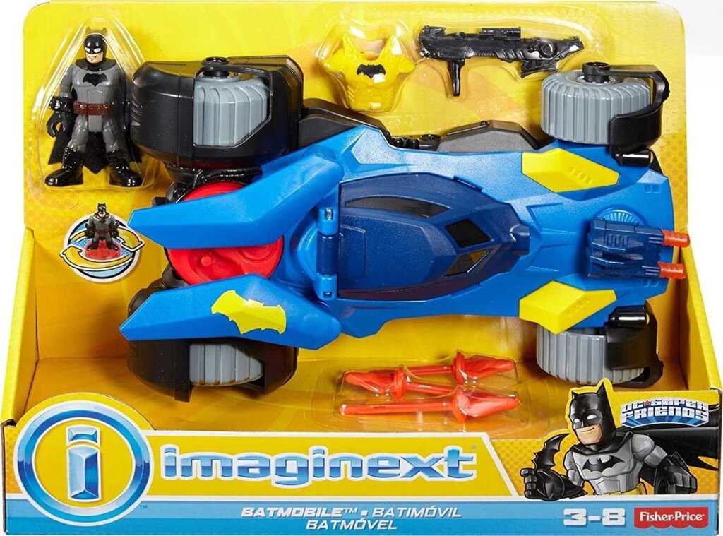 Оригінал Fisher-Price BATMAN: Бетмобіль із фігуркою Бетмена та зброєю від компанії Premium - фото 1