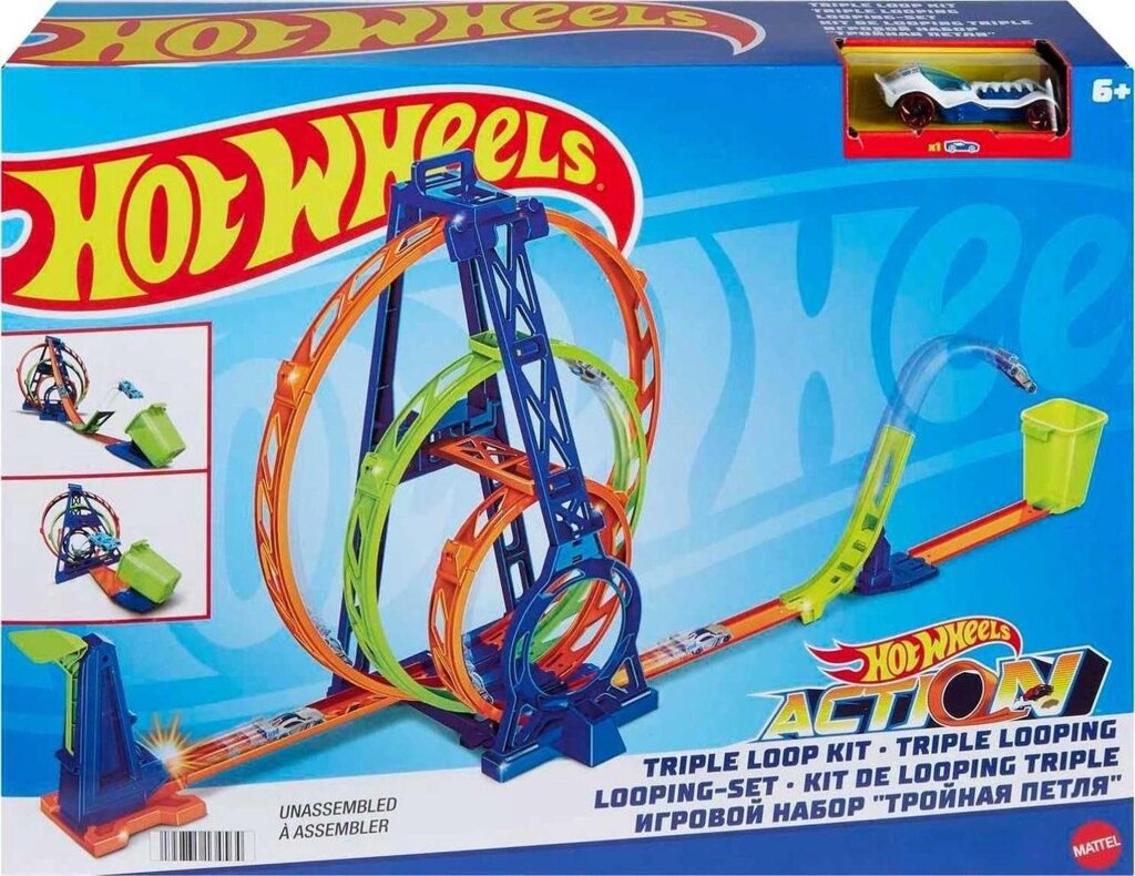 ОРИГІНАЛ! Трек Хот Вілс Потрійна петля Hot Wheels Track Builder Unlimit від компанії Premium - фото 1