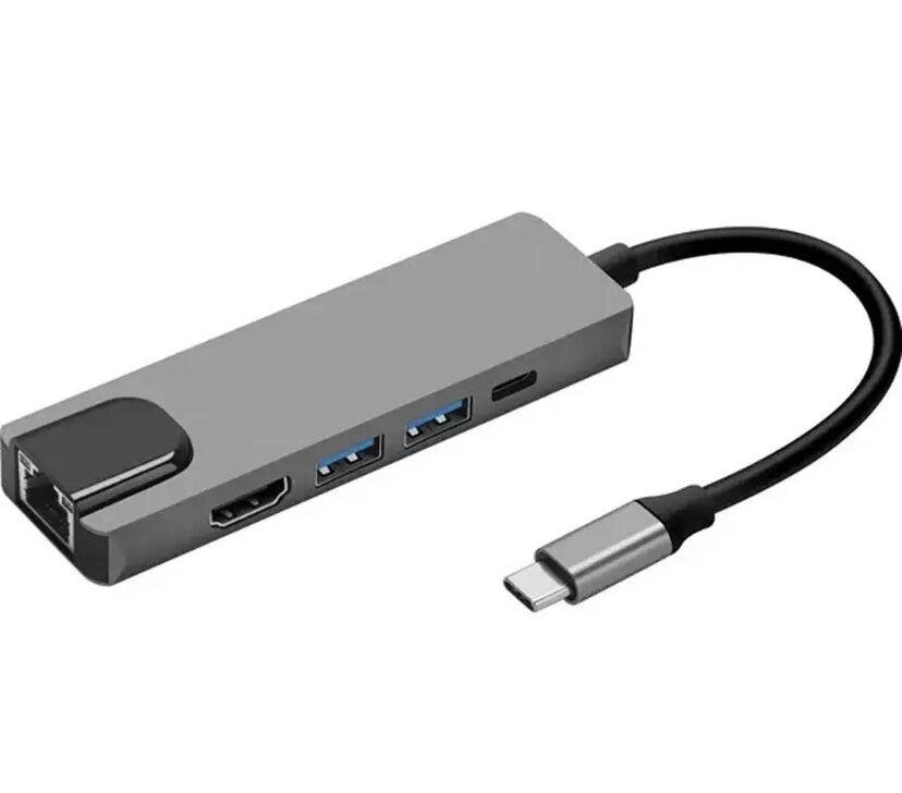 Перехідник хаб з Type-C на HDMI USB 3.0 USB-C PD Lan 5в1 від компанії Premium - фото 1