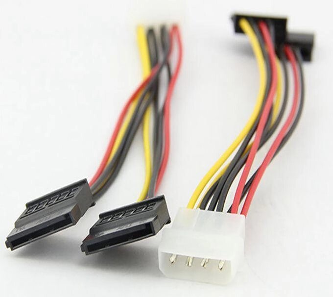 Перехідник живлення MOLEX IDE 4pin на 2x SATA 15pin адаптер кабель від компанії Premium - фото 1