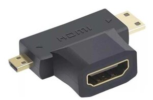 Переходник HDMI мама -&gt, micro HDMI + mini HDMI папа