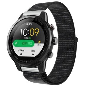 Ремінець BeWatch нейлоновий липучка для Amazfit Stratos Pace Чорний