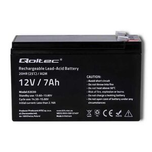 Аккумулятор Qoltec AGM 12 v 7ah