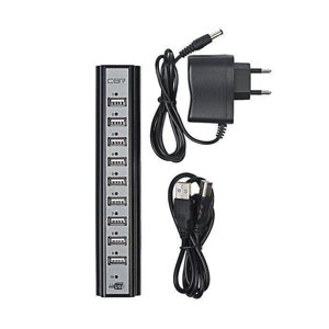 Розгалужувач USB HUB 10 PORTS 220 V, USB-хаб з блоком живлення 10 портів