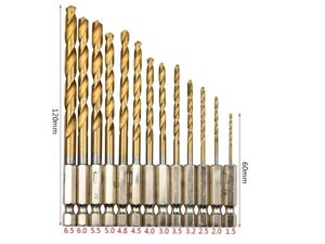 Свердла набір 13 штук + нітрид титану із шестигранним 1/4" для шурупокрута