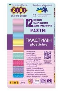 Пластилін Zibi KIDS Line PASTEL 12 кольорів, 200 г (8 пастель + 4 глітер)