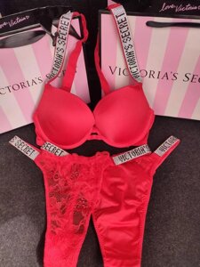 Комплект білизни трійка Victoria&#x27,s secret Вікторія Сикрет зі стразами