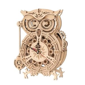 Дерев'яний 3D конструктор настінний годинник Сова з маятником Owl Clock