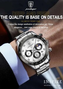 Чоловічий годинник із хронографом POEDAGAR Chronograph Quartz Watch браслет