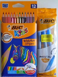 Набір олівців BIC Evolution Stripers 12 кв.+3 ручки BIC Round stick