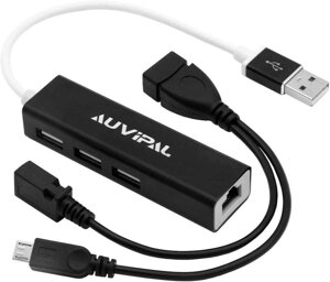 Ethernet-адаптер AuviPal LAN з 3-портовим USB-хаб концентратор