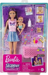 ОРИГІНАЛ! Барбі Няня з малюком і ліжечком Barbie Skipper Babysitters