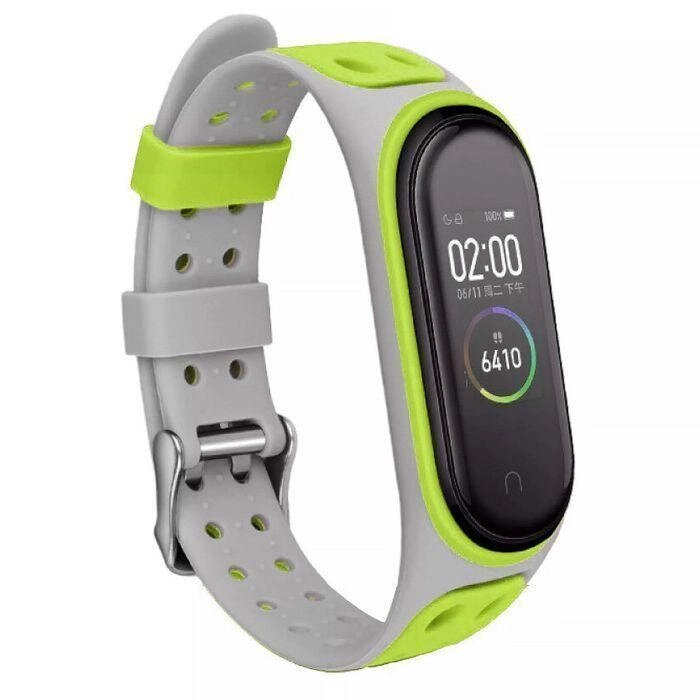 Ремешок Silicone Strap для Xiaomi Mi Band 5 6 Grey Green від компанії Premium - фото 1