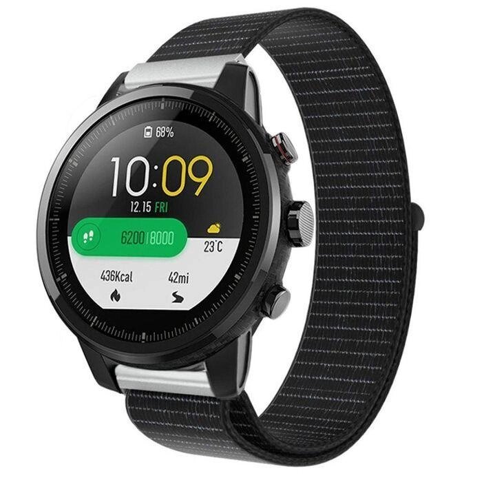 Ремінець BeWatch нейлоновий липучка для Amazfit Stratos Pace Чорний від компанії Premium - фото 1